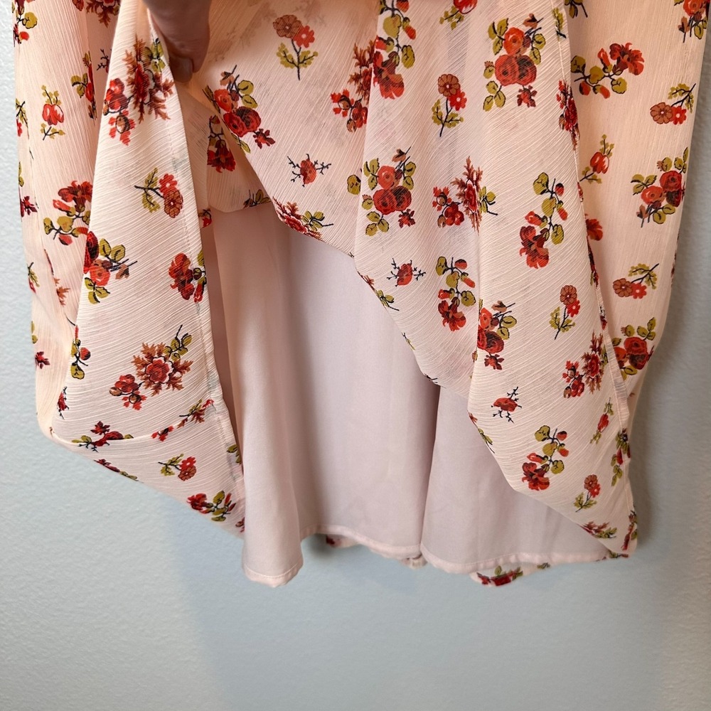 Madewell Sz-4 Midi Dress Tie Sleeve Ruffle Waist Countryside‎ Blooms Pink Floral - Picture 13 of 15